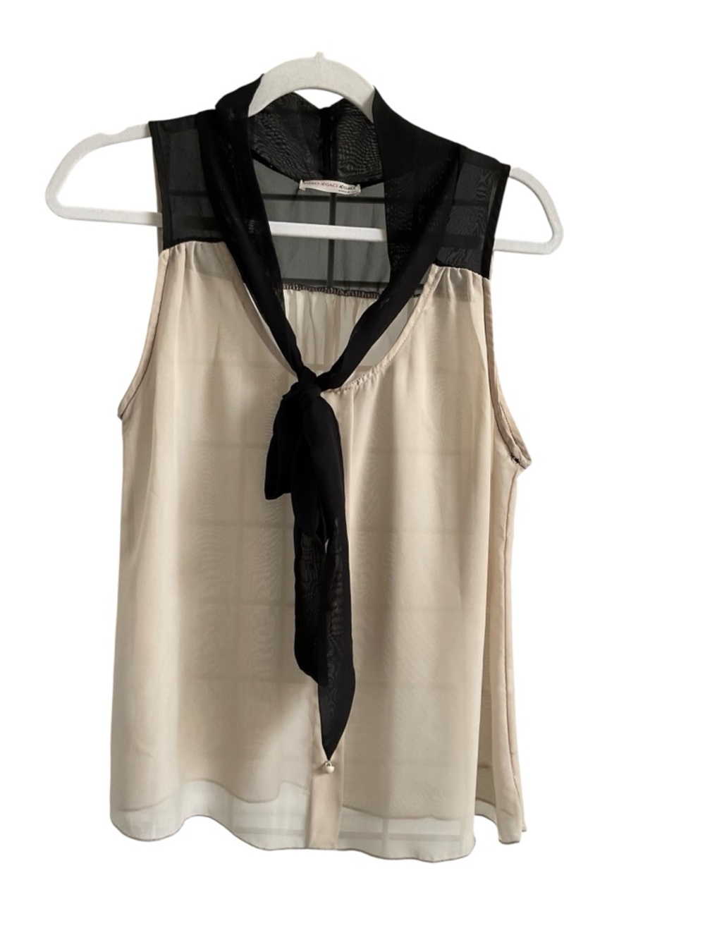 Sleeveless Tie-Neck Chiffon Blouse in Cream and Black
